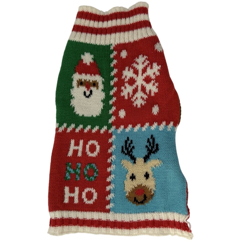 Christmas Patchwork Pet Sweater XS Red Green Reindeer Santa Snowflake 80027548